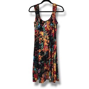 London Style Womens Multicolor Abstract Floral Scoop Neck Midi Dress Size 12